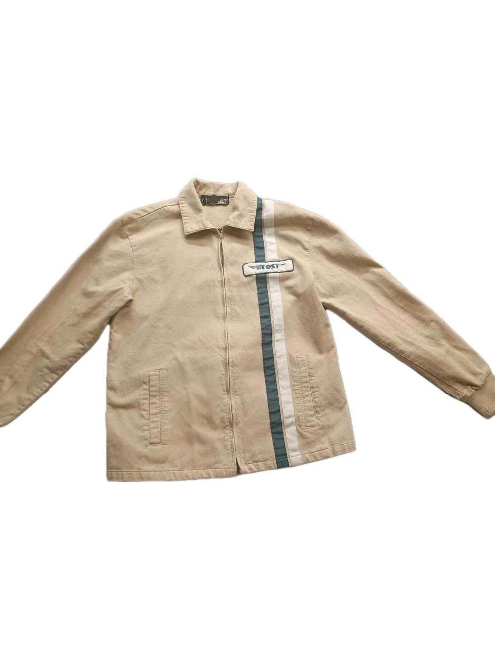 Men’s LOST Enterprises Goodtime Zip Up Jacket. Large. Tan W/ Blue White Stripes